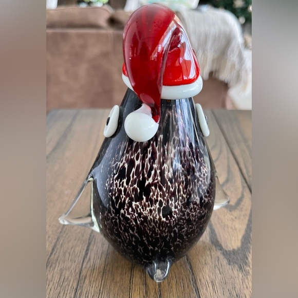 Hand Blown Glass Christmas Penguin with Red Santa Hat - Picture 4 of 8